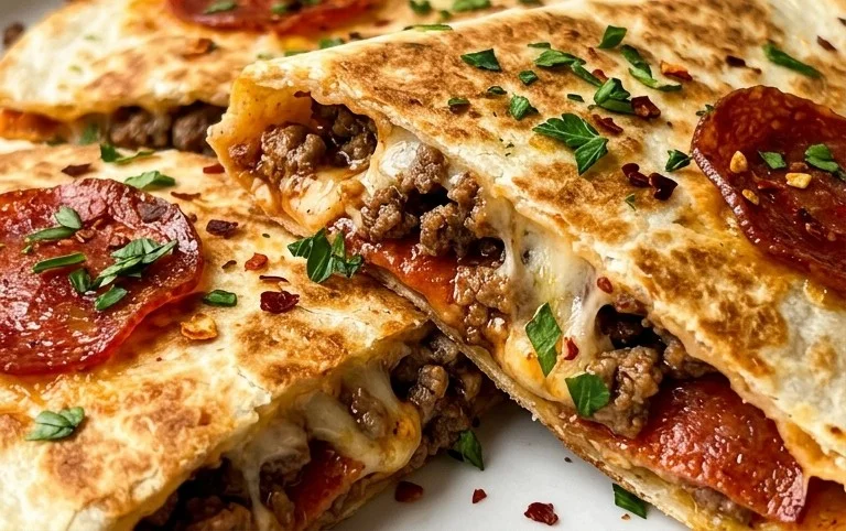 Beef Pepperoni Pizza Quesadillas