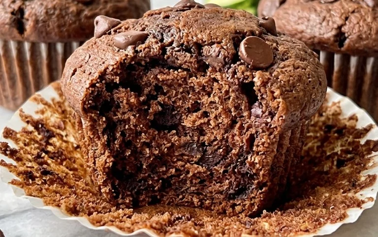 Bakery Style Double Chocolate Zucchini Muffins